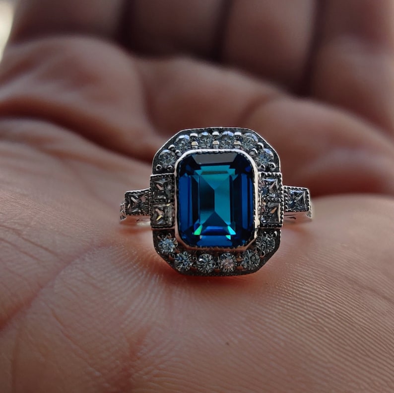 2.50 CT Emerald Cut London Blue Topaz Engagement Ring/ London - Etsy