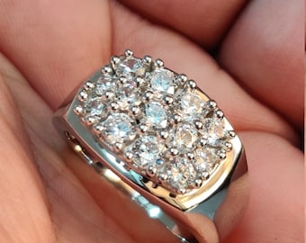 Men&#39;s Moissanite Cluster Pinky Ring, 14K Solid Gold Wedding Band
