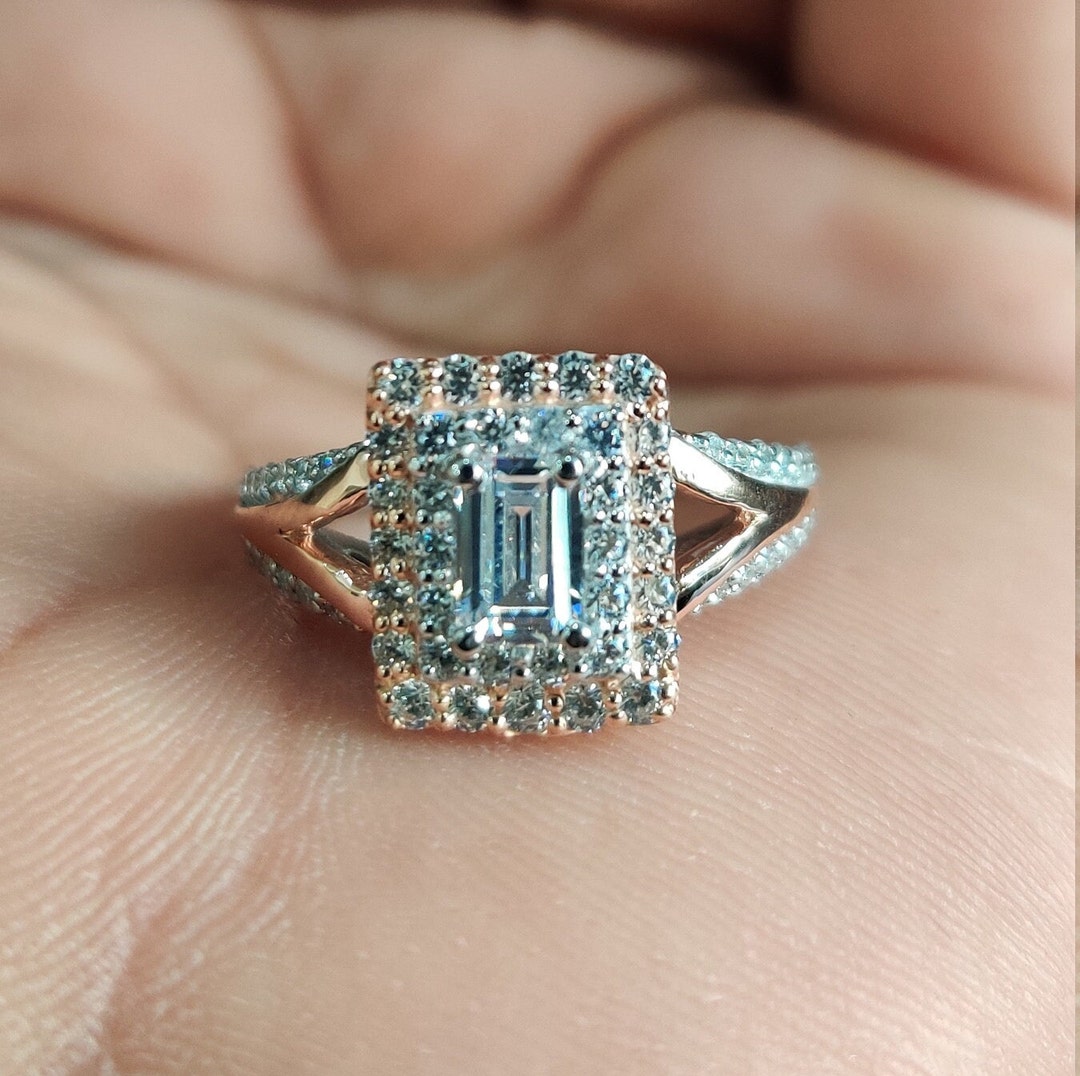 Vera Wang LOVE Emerald Cut CZ Engagement Ring: Two-tone Sterling