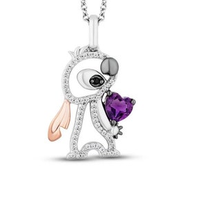 Disney Treasures Lilo & Stitch Anhänger, Herz Amethyst CZ Anhänger in 925 Sterling Silber, Halskette Kette 16 Zoll, Geburtstagsgeschenk für Sie