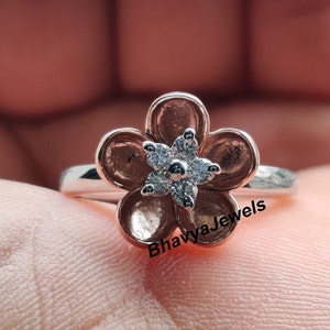 Handmade Moissanite Flower Ring: Two-Tone Sterling Silver Belle Promise Ring