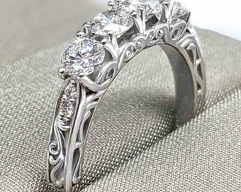 Vintage Moissanite Eternity Band: 14K White Gold Art Deco Stacking Ring