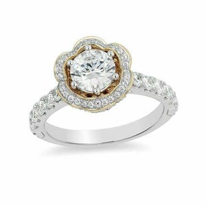 Enchanted Disney Belle Ring, 1.85Ct White Round Cut Moissanite Diamond Engagement Ring, 14K Solid White Gold, Flower Ring, Gift Ring For Her