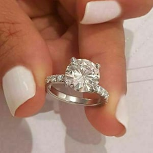 2.00 CT Round Moissanite Ring: 14K White Gold Solitaire Engagement Ring
