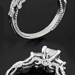 Moissanite Engagement Ring: Princess Cut, Sterling Silver Three-Stone Ring