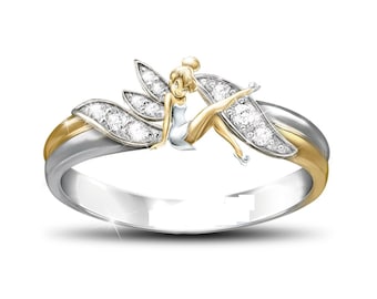 Disney Tinker Bell Moissanit Ring, 14K Gold Fee Ring