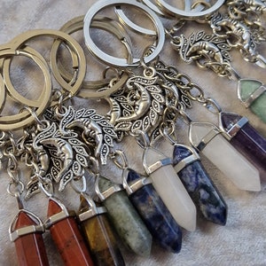 Crystal Point keychain. Healing Gemstone Pillar gift keyring UK