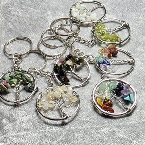 Small wire tree of life crystal keychain. Healing crystal tree of life. Gemstone UK handmade gift keyring, for man, for woman.
