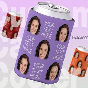 Custom Face Can Sleeve Beer Coolers,Personalized Image Photo Can Cooler with Text for Wedding Birthday Party Fun Beverage Can Cooler Sleeves image 1