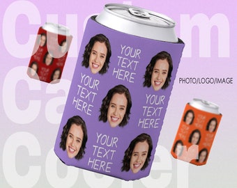 Custom Face Can Sleeve Beer Coolers,Personalized Image Photo Can Cooler with Text for Wedding Birthday Party Fun Beverage Can Cooler Sleeves