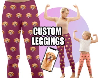 Custom Face Leggings,Personalized Pet Photo Kid's Leggings,Low Rise Yoga Leggings,Women Yoga Pants,Workout Athletic Fitness Sports Pants