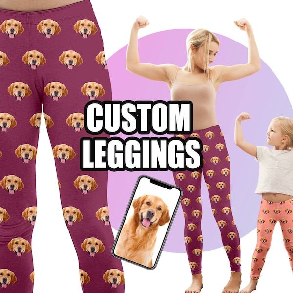 Custom Face Leggings,Personalized Pet Photo Kid's Leggings,Low Rise Yoga Leggings,Women Yoga Pants,Workout Athletic Fitness Sports Pants