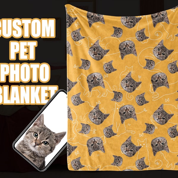 Custom Cat Photo Blanket,Pet Photo Blanket,Personalized cat lover gift,Cat Dog Photos Picture Blanket,Picture Blanket,Cat Mom, Keepsake Gift