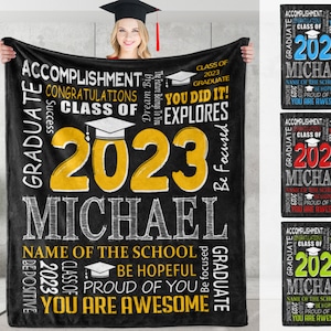 Personalized Graduation 2023 Blanket,Custom Graduation Gifts,High School Grad Gifts For Him Her,Personalized Name Blanket for Kids Adult