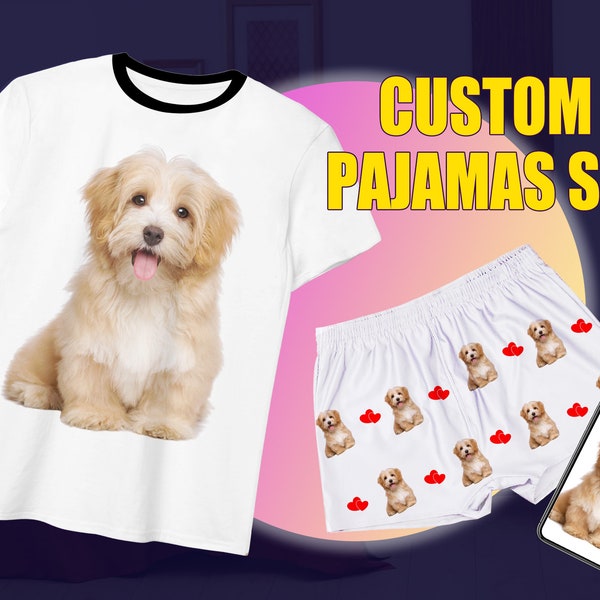 Custom Women's Short Pajama Set,Custom Dog T-Shirt,Holiday Pajamas,Summer Set,Personalized Short Sleeves Short Pants Pajamas Set,Dog Pajamas