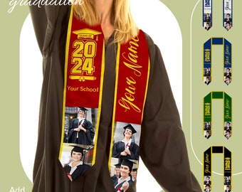 Custom Graduation Stole, Personalized Stole Class of 2024, Customized Text Sashes with Photo, Graduation Gift