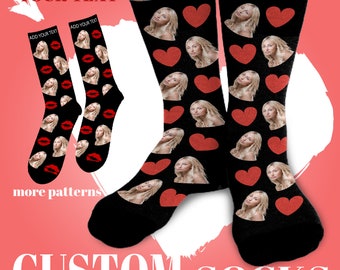 Custom Face Socks with Heart, Personalized Socks for Men with Picture, Customized Photo Socks, Photo Gift, Valentine's Day Gifts for Him Her