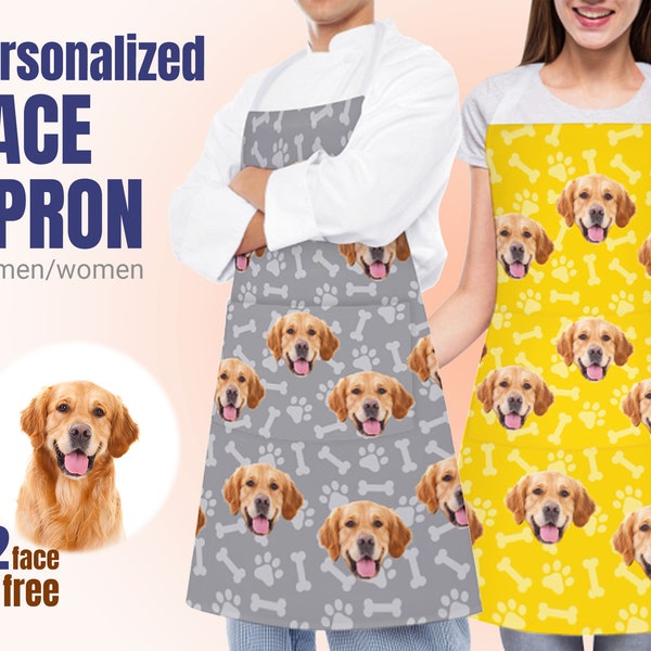 Custom Cat Dog Face Apron Personalized Photo Apron for Women and Men Cute Chief Apron with 2 Pockets Logo Kitchen  Apron Christmas gift