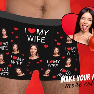 I Love My Wife Boxers Custom Underwear Personalized for Men Boyfriend Husband Boxer Briefs with Photo Funny Gift for Him Valentines Day