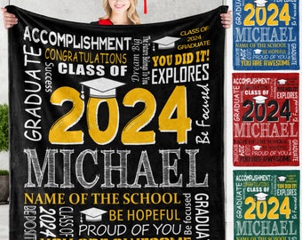 Personalized Graduation 2024 Blanket,Custom Graduation Gifts,High School Grad Gifts Class of 2024,Personalized Name Blanket for Kids Adult