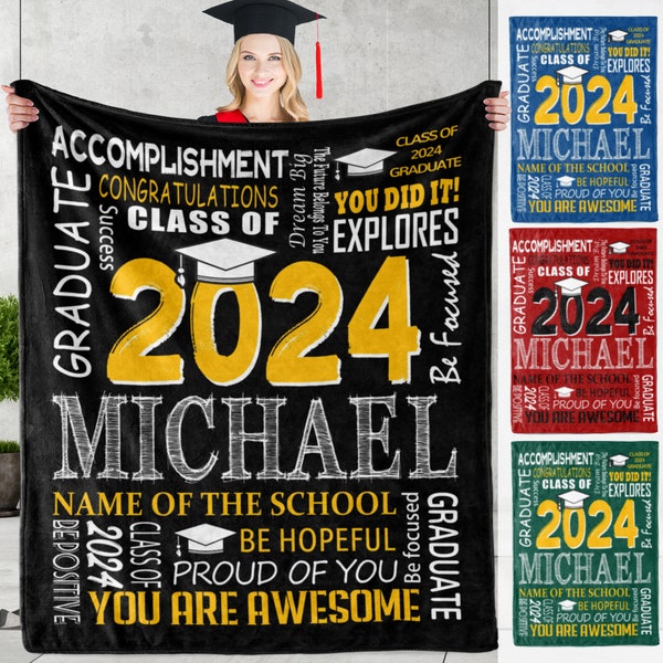 Personalized Graduation 2024 Blanket,Custom Graduation Gifts,High School Grad Gifts Class of 2024,Personalized Name Blanket for Kids Adult
