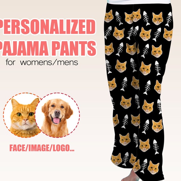 Custom Pet Pajama Pants,Personalized Pajamas Pants with Photo,Custom Dog or Cat Face Pajamas Bottom,Christmas Gift for Family,Couple,Him,Her