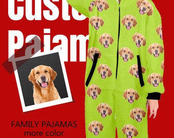 Custom Face Pajamas with Pocket, Personalized One-Piece Pajamas with Photo,  Dog Pet Pajamas for Adult, Chirstmas Gift for Women Men
