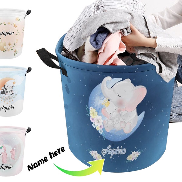 Personalized Name Laundry Baskets,Custom Elephant Laundry Hamper with Handle for Kids/Women,Perfect for Gift