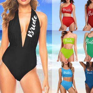 Bride Squad One Piece Custom Swimsuits with Text,Customized Bridesmaid Bathing Suits Personalized Bride 2 Piece Bikini Set for Women