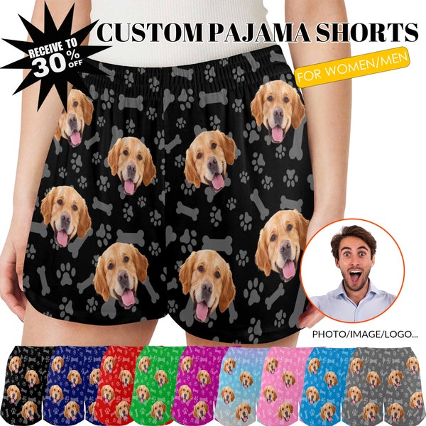 Custom Dog Face Photo Pajamas Shorts,Personalized Pajamas Pants with Photo for Women/Men