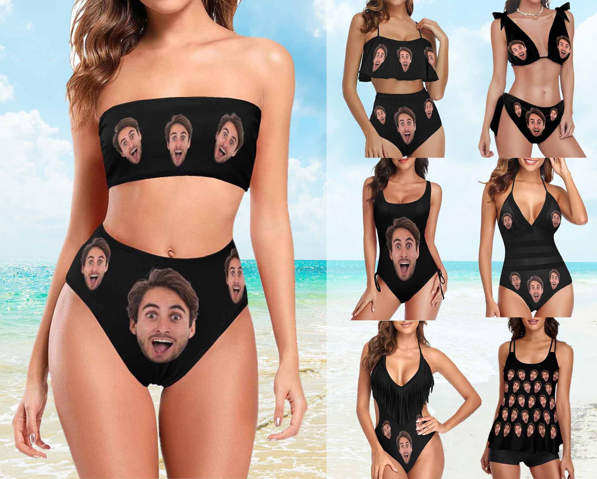 Starcove Fashion Custom Print Photo Faces Bathing Suit Women, Personalized One Piece Swimsuit Face, Customized Bride Bachelorette Party Funny Gift Swimwear XS