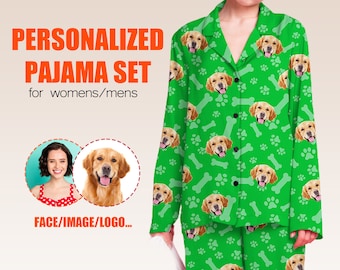 Personalized Photo Women Pajama,Custom Long Sleeve Pajama,Custom Face Pajama Set,Holiday Pajamas,Bridal Party Pajamas,Button Down Pajama Set
