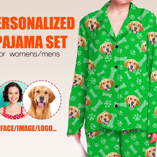 Personalized Photo Women Pajama,Custom Long Sleeve Pajama,Custom Face Pajama Set,Holiday Pajamas,Bridal Party Pajamas,Button Down Pajama Set