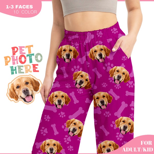 Custom Pajamas Pants with Dog Face,Personalized Photo Pajamas Pants,Customized Christmas Gifts Family Pajamas Bottoms for Pet Lover