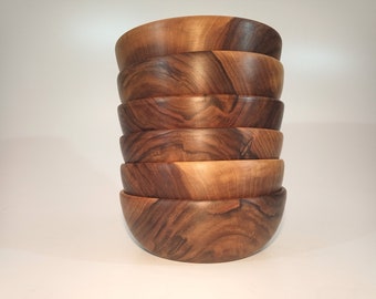 Set of 6 Walnut Wood Bowls 75cl - Wooden bowl - handcrafted bowl, eco-friendly bowl - natural bowl - large bowl - pretty bowl - woodturned bowl
