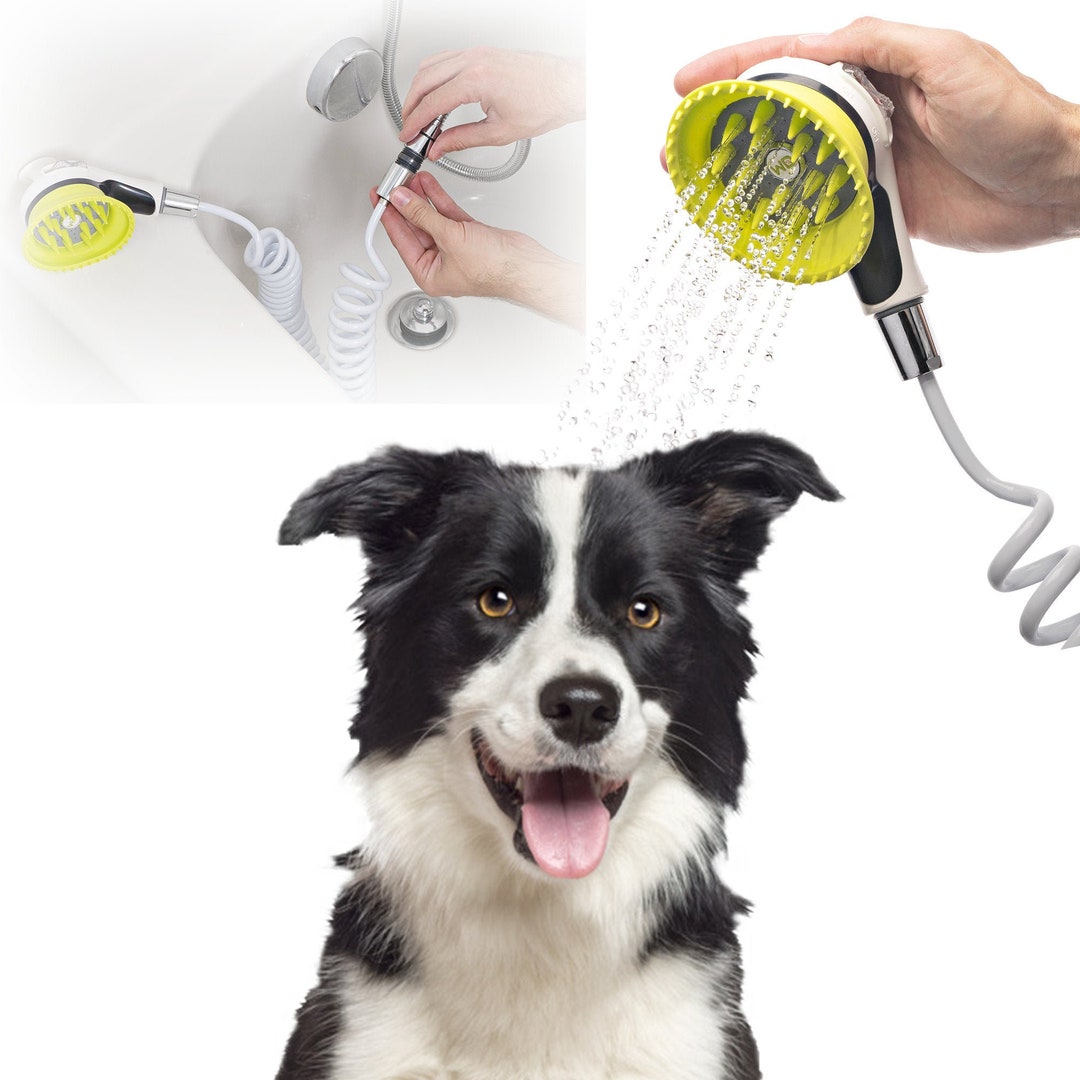 Wondurdog Pet Wash Attachment for Handheld Showers With Splash Guard Handle, Rubber Grooming