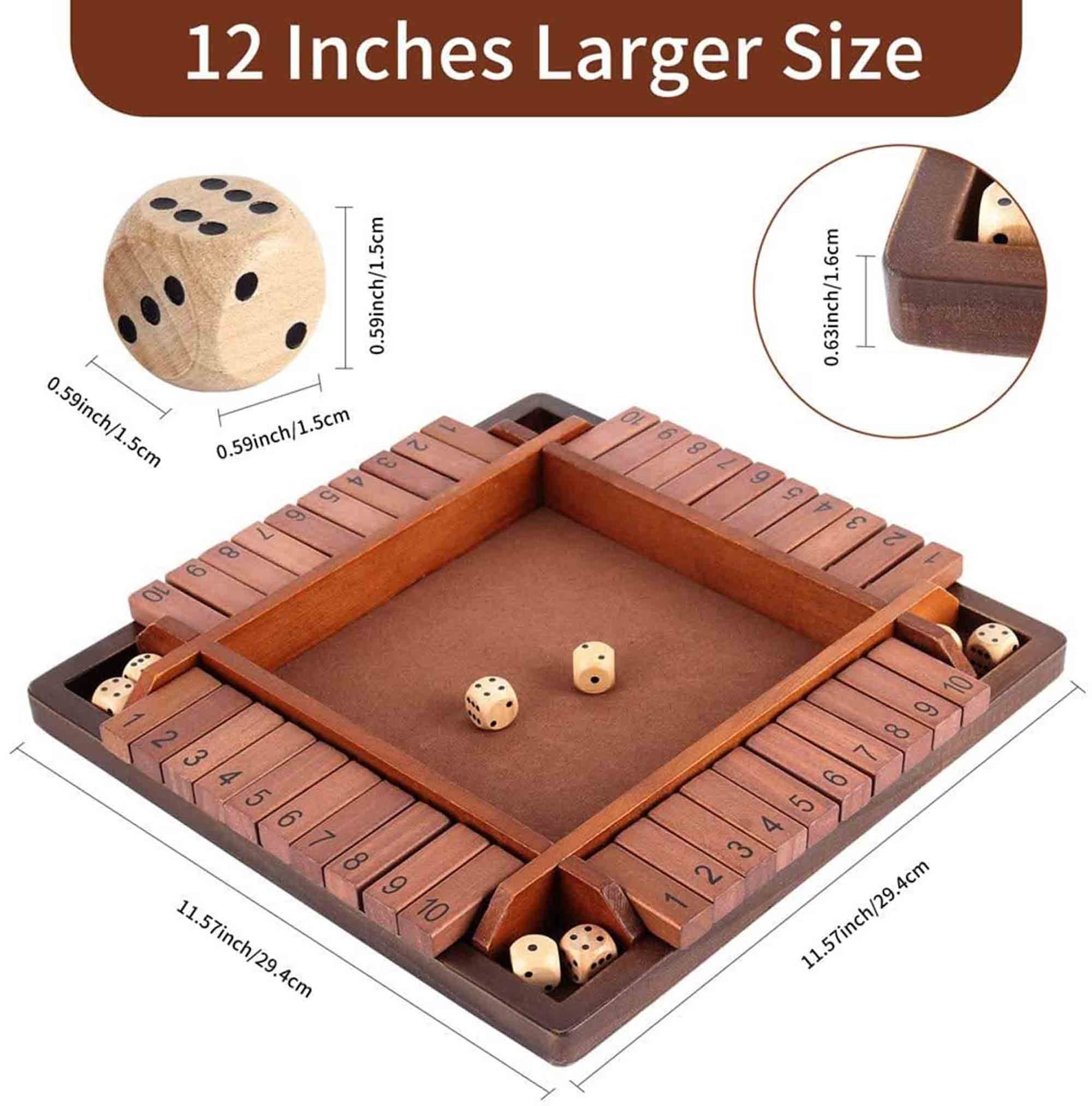 Wooden 4 Players Shut The Box Dice Game Classic Family Dice Etsy