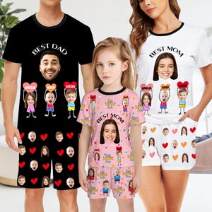 Custom Family Face and Name On Short Pajama Set, Custom Family Pajama Set, Best Mom/Dad Short Sleeve Pajamas, Gift for Dad/Mom/Grandparents