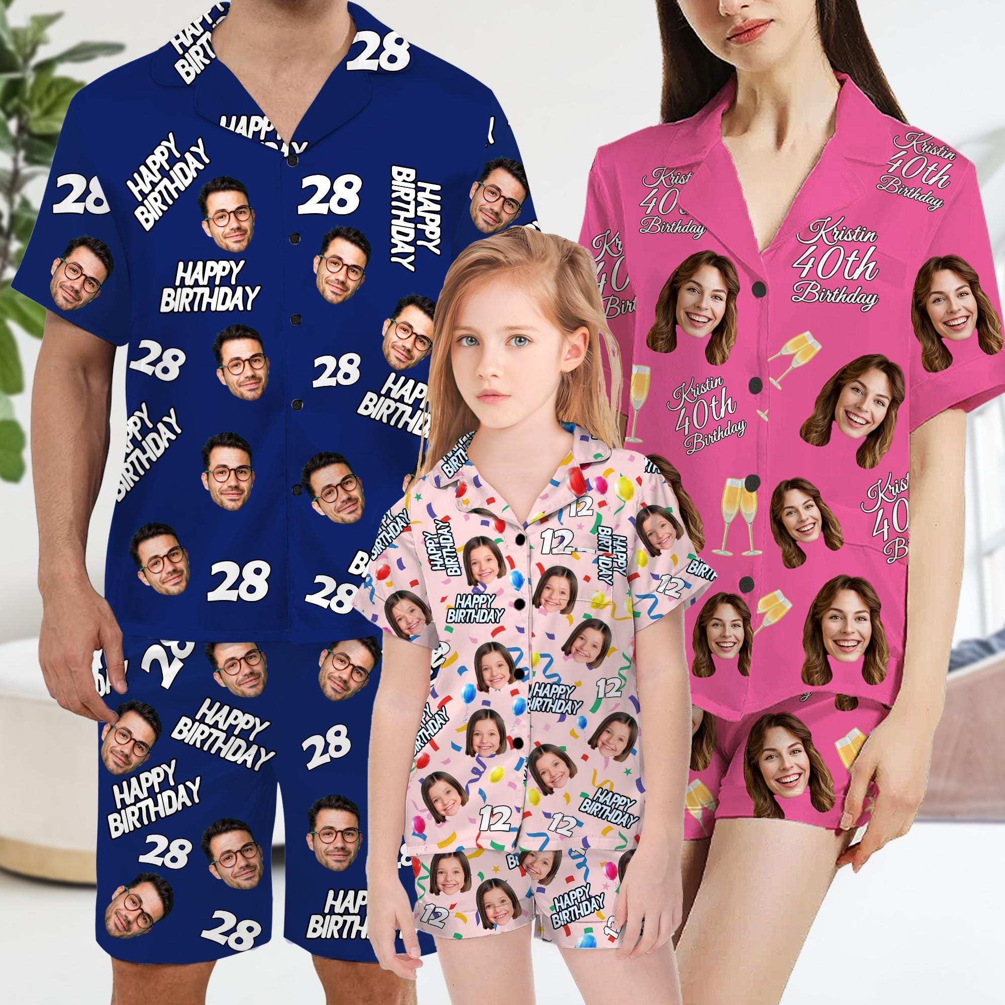 Personalisiertes Gesicht Geburtstag Pyjama: Personalisierte Foto Passende Familien Nachtwäsche, Geburtstagsgeschenk