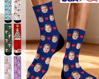 Custom Face Sock, Personalized Text Photo Unisex Adult Sock, Xmas Gift, Couple Presents