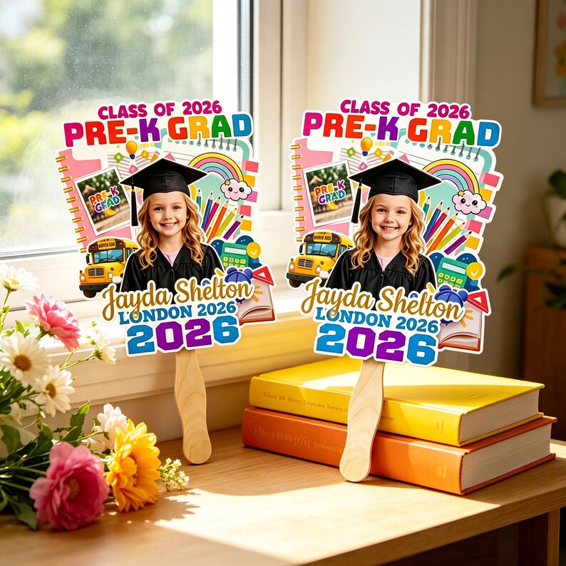 Custom Kindergarten Graduation Fan, Personalized 2026 Photo Grad Fans ...