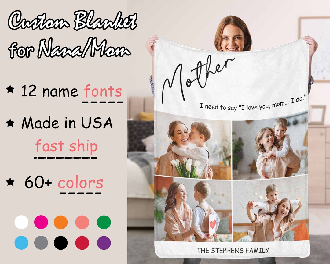 Custom Blanket With Photos Collage, Custom Photo Blanket for Nana, Mom