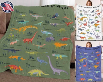 USA Personalized Blankets, Custom Baby Dinosaur Blanket, Kid Blanket Personalized, Custom Throw Blankets with Name, Baby Milestone Blanket