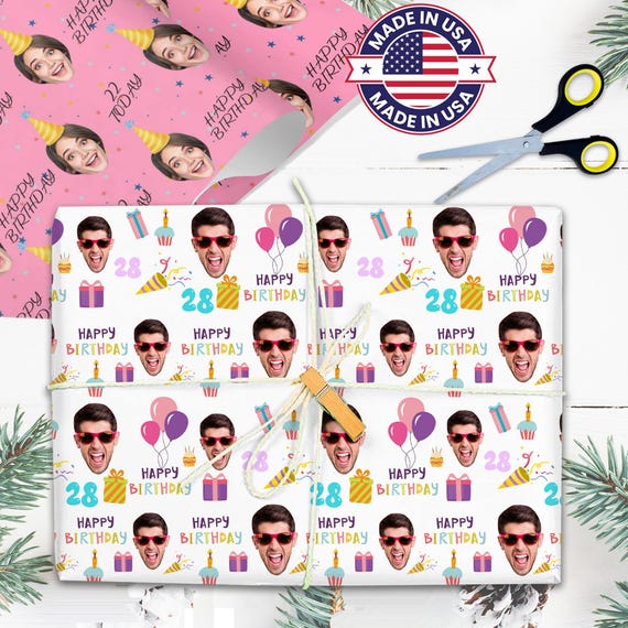 Custom Photo Birthday Wrapping Paper, Personalized Gift Wrap