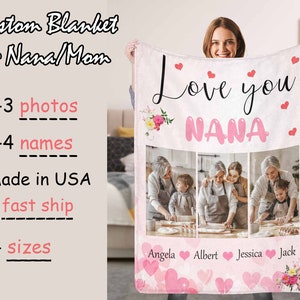 Personalized Blankets for Grandma Mom, Custom Photo Blanket, Mom Blanket Personalized, Custom Blankets with Name, Mother's Day Blanket