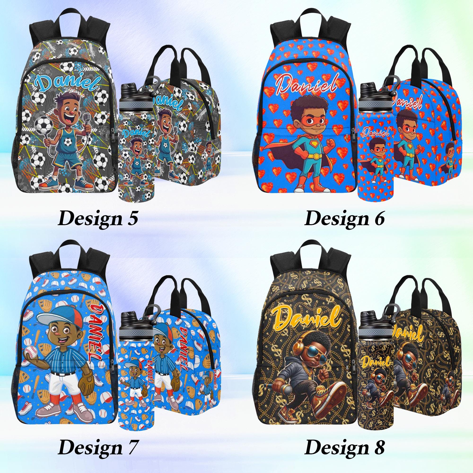 Personalized Black Boy Backpack Set: Rapper Design, Lunch Bag & Water ...
