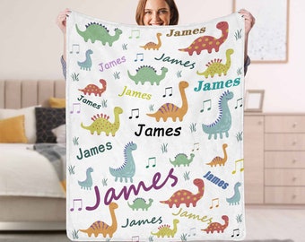 Personalized Dinosaur Fleece Throw Blanket for Kids, Custom Dinosaur Baby Blanket with Name, Personalized baby blanket, baby shower gift