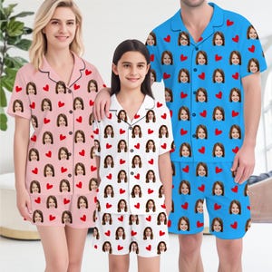 Family Photos Pajamas, Custom Heart Short Pajamas, Personalized Face pajamas, Custom Pet Faces On Short Pajamas,Bachelor party,Gift for Mom