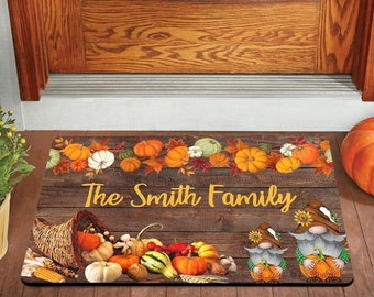Custom Family Name Doormat: Autumn Pumpkin Harvest Welcome Mat, Halloween Doormat