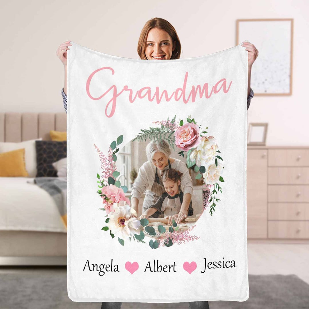 Personalized Blankets for Grandma Mom, Custom Photo Blanket, Mom